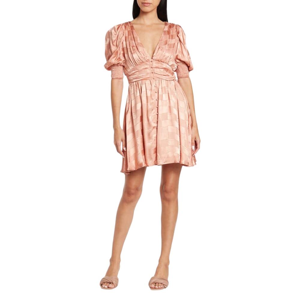 Maisie Puff Sleeve Mini Dress Pink Jacquard Size Large NWOT